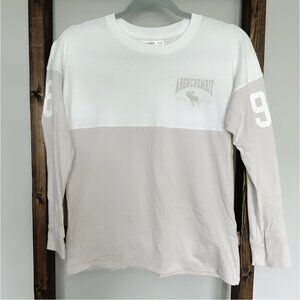 Abercrombie Kids Long Sleeve Colorblock Tee Shirt Size 11/12 White Moose Logo 89
